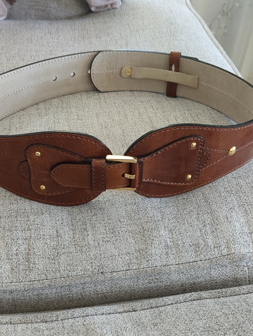 Antonio Melani Brown Leather Waist Belt with Gold Hardware